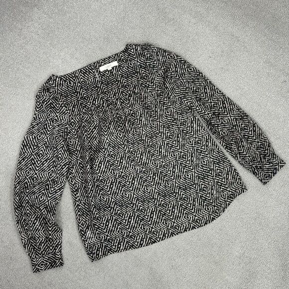 Ann Taylor Loft Printed Pullover Blouse Cream Black Medium Long Sleeve - Picture 12 of 12